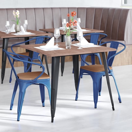Flash Furniture Blue Metal Stack Chair with Teak Poly Resin Seat CH-31270-BL-PL1T-GG